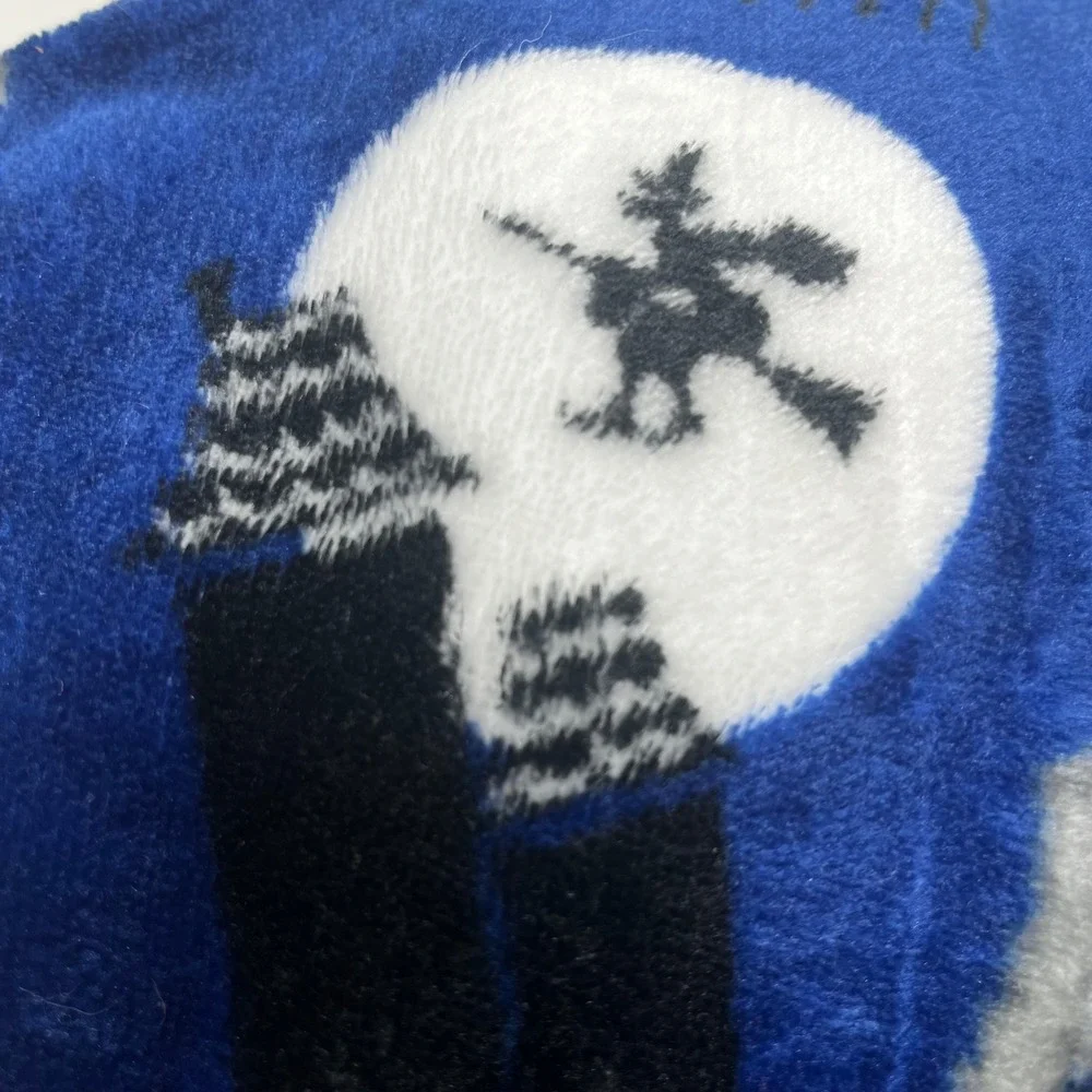 Halloween Plush Throw Blanket - Dogs Cats Costumes Witch Moon Blue 50